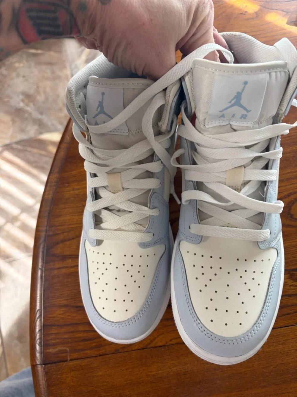 Nike Air Jordan 1 Mid - White & Light Blue with Iridescent Swoosh - Picture 4 of 4